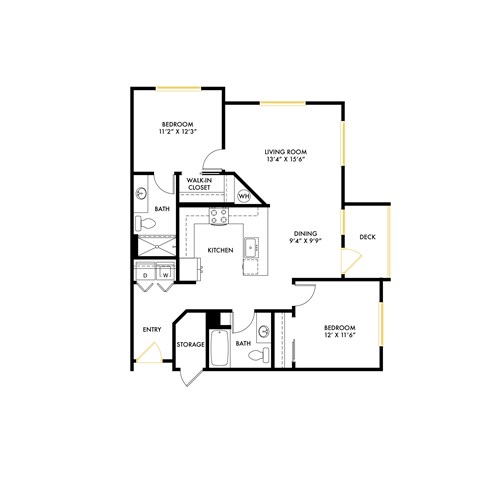 Floor plan for 2 beds, 2 baths, 1026 sqft